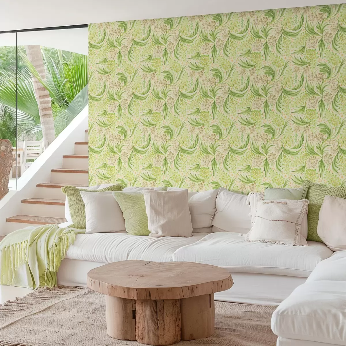 Шпалери Легкий квітковий візерунок у ніжних зелених відтінках a00853