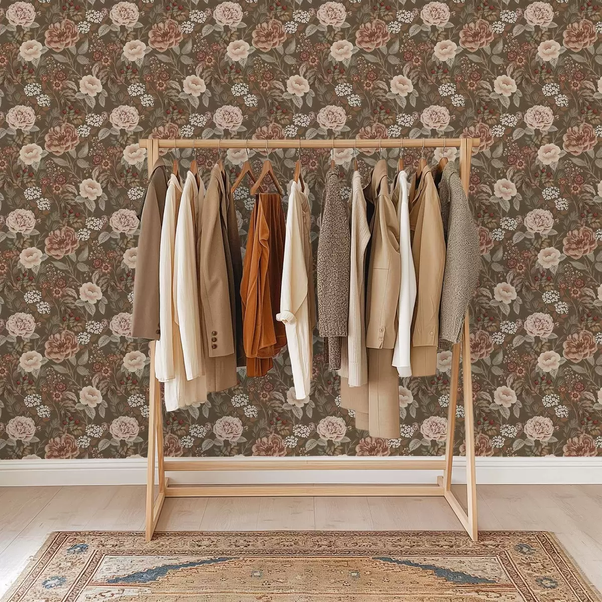 Шпалери Теплі троянди та ягоди на коричневому тлі a00868