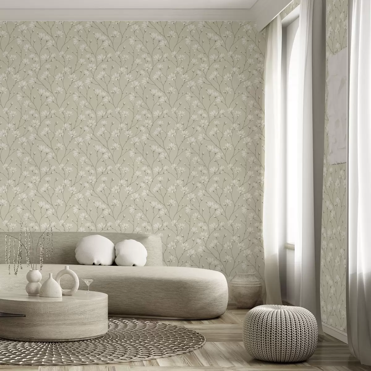 Шпалери Легкі магнолії на струнких бежевих гілках a00890