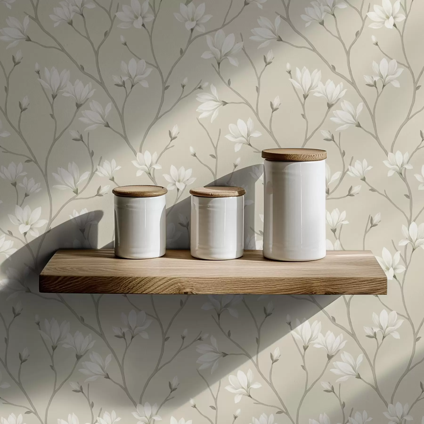 Шпалери Легкі магнолії на струнких бежевих гілках a00890