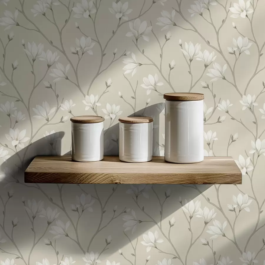 Шпалери Легкі магнолії на струнких бежевих гілках a00890