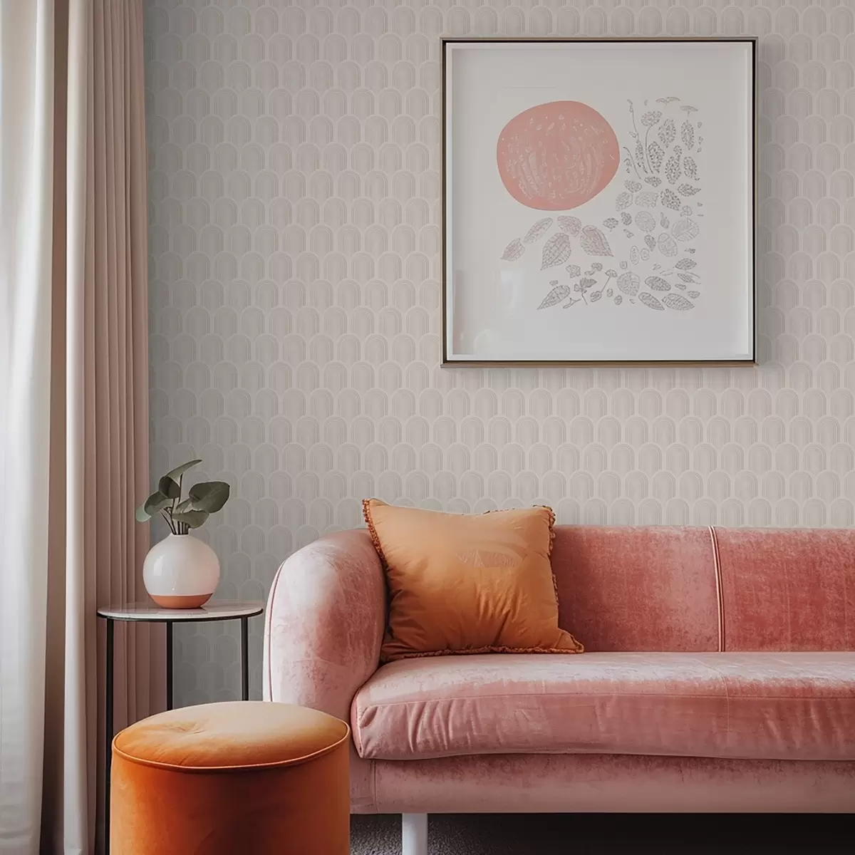 Шпалери Ряд арочних форм у м'яких бежевих смужках, ретро-настрій a00923