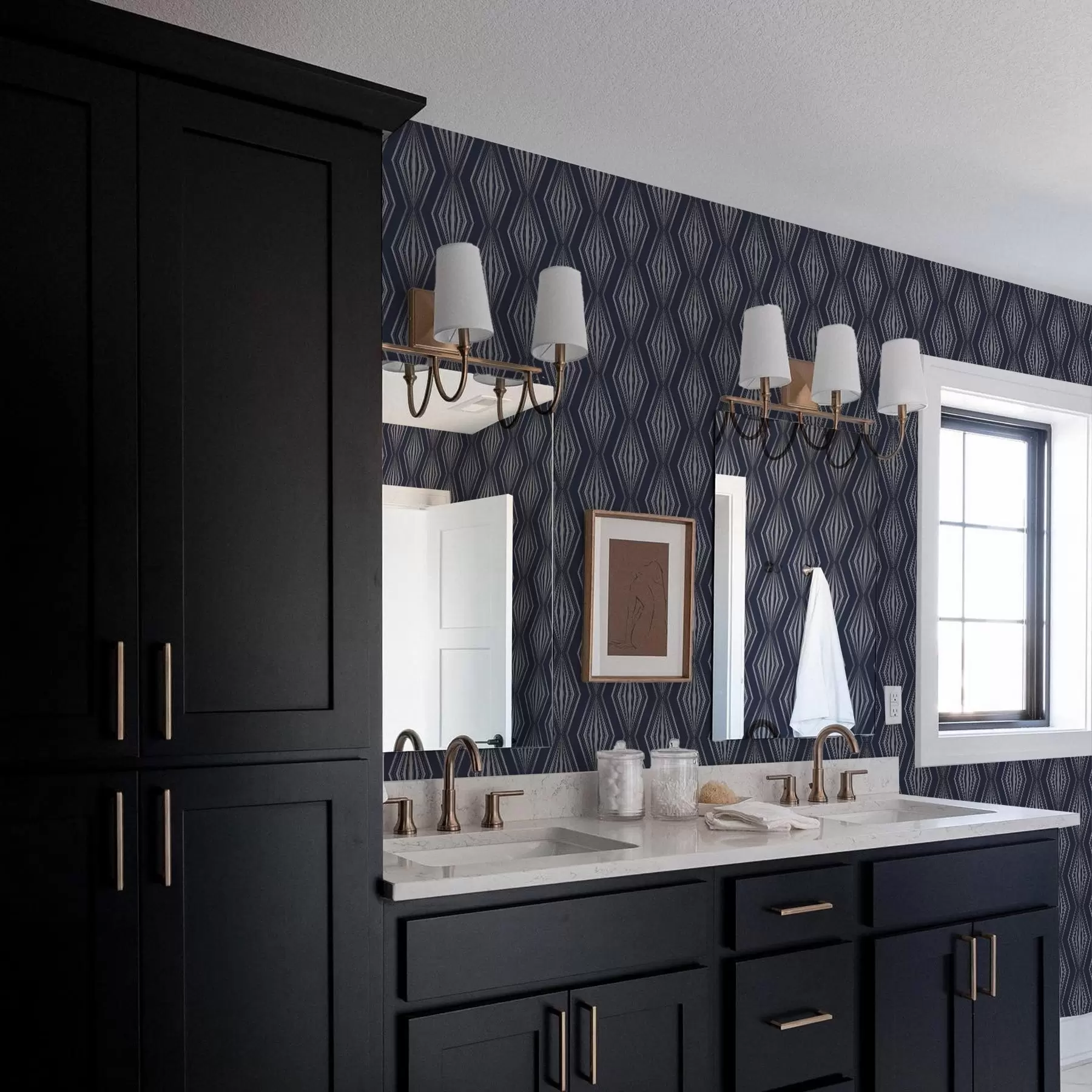 Шпалери Геометричні діаманти у вигляді променів на темно-синьому тлі a00925