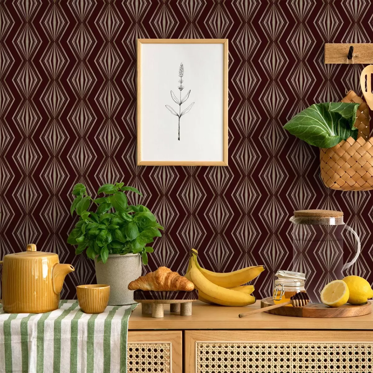 Шпалери Діамантовий геометричний візерунок на винно-коричневому тлі a00925v1