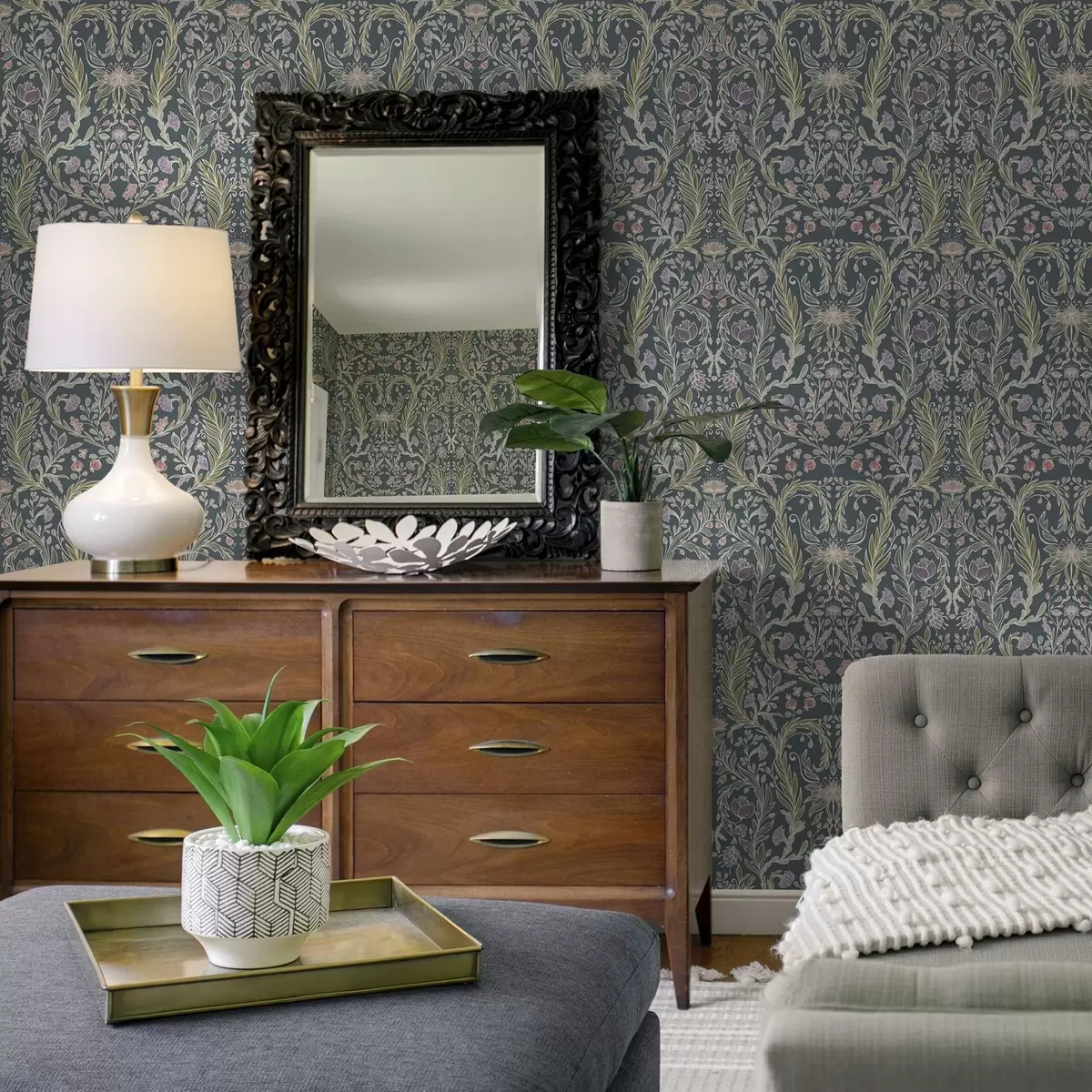 Шпалери Такий самий орнамент на прохолодному сіро-блакитному тлі a00928v1