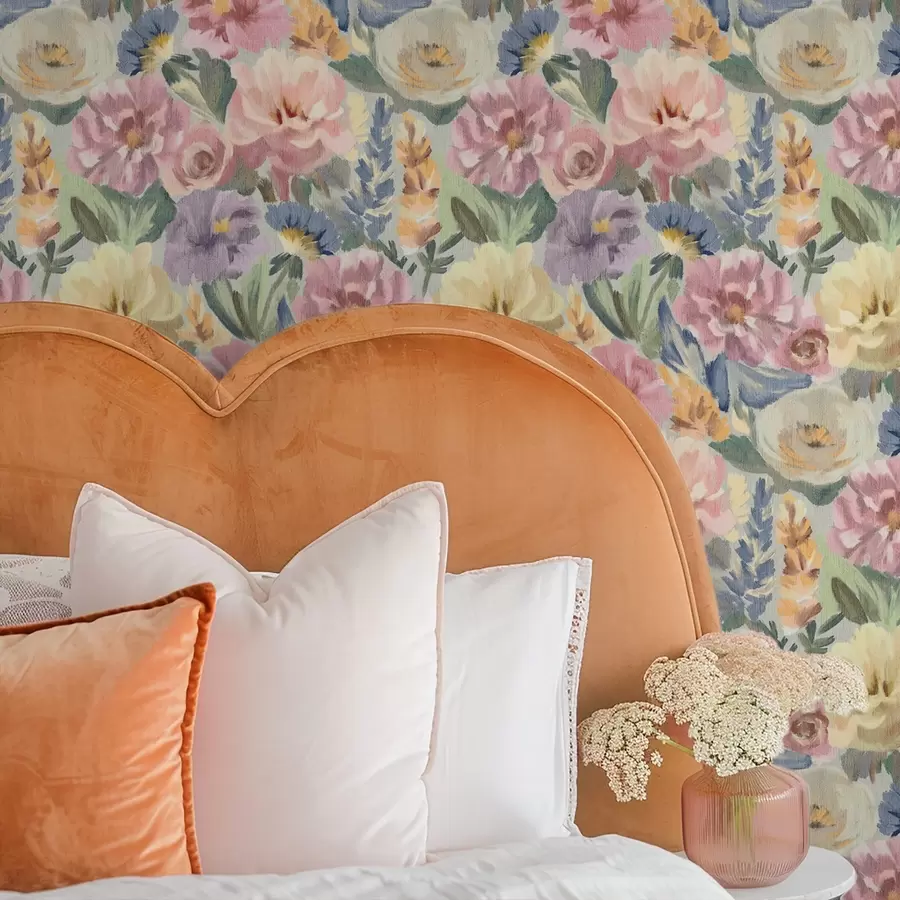 Шпалери Пастельні розмиті квіти пензлем, м'яка кольорова палітра a00954