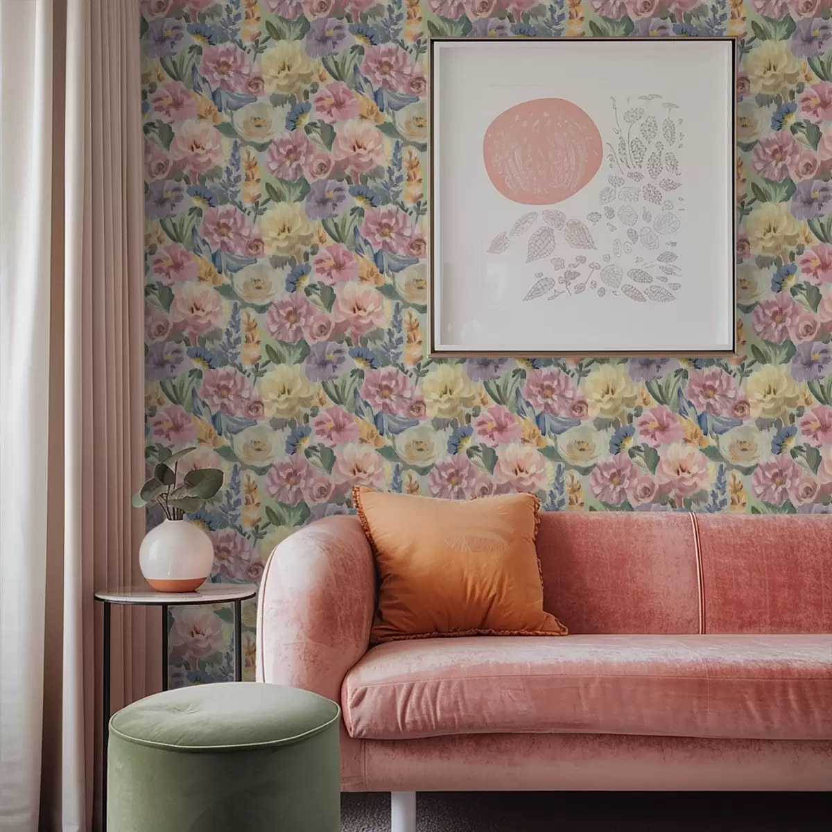 Шпалери Пастельні розмиті квіти пензлем, м'яка кольорова палітра a00954