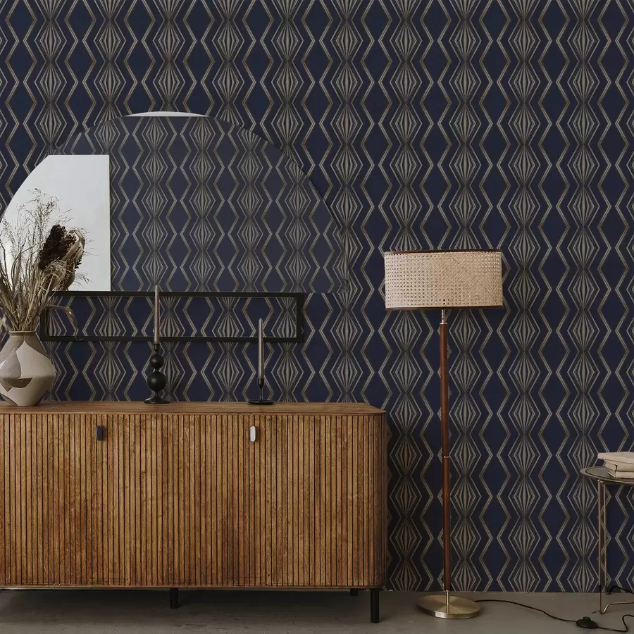 Шпалери Темно-синій фон з геометричними ромбами та зигзагами a00974v2