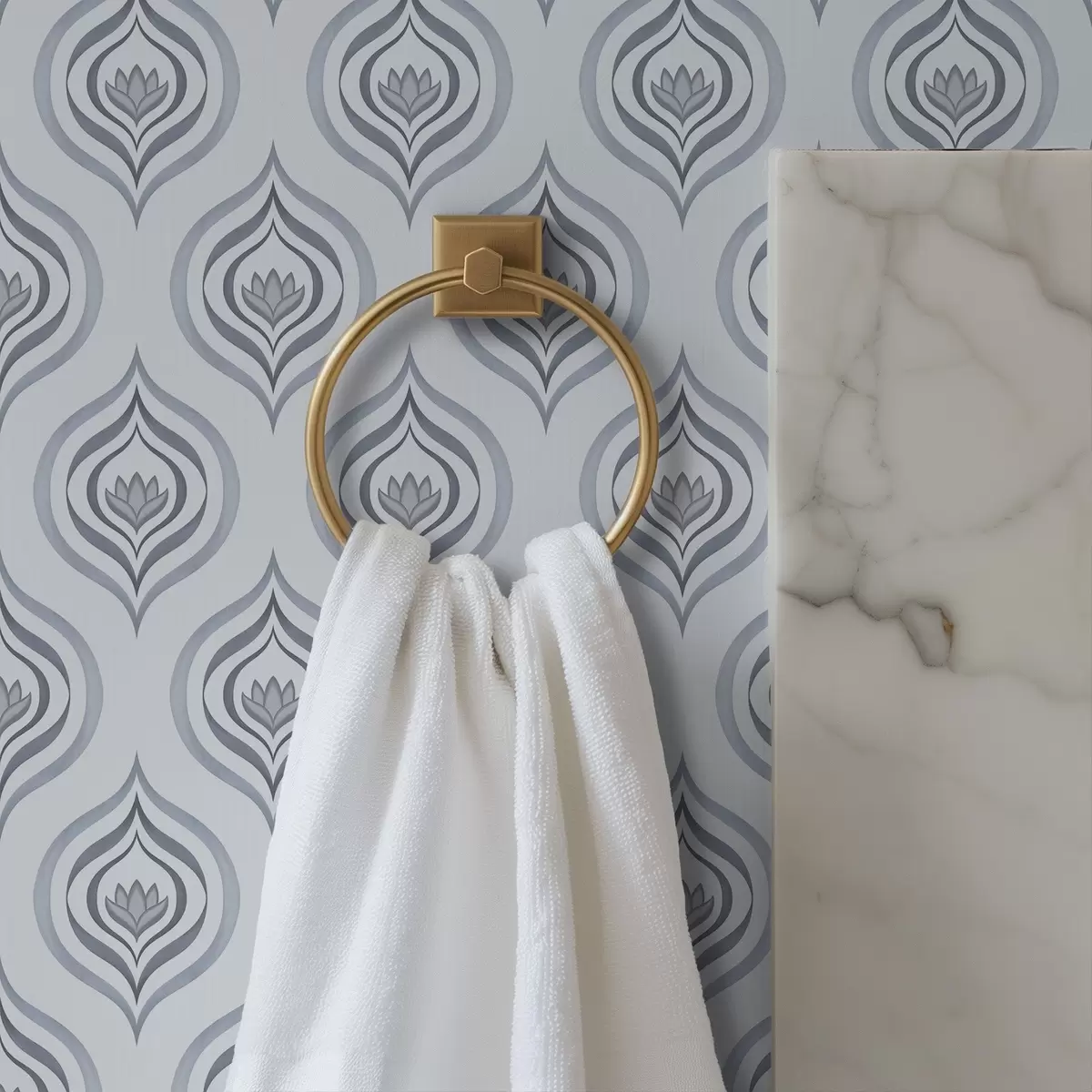 Шпалери Крутий мотив краплі з квіткою в сіро-блакитних тонах a00977v3