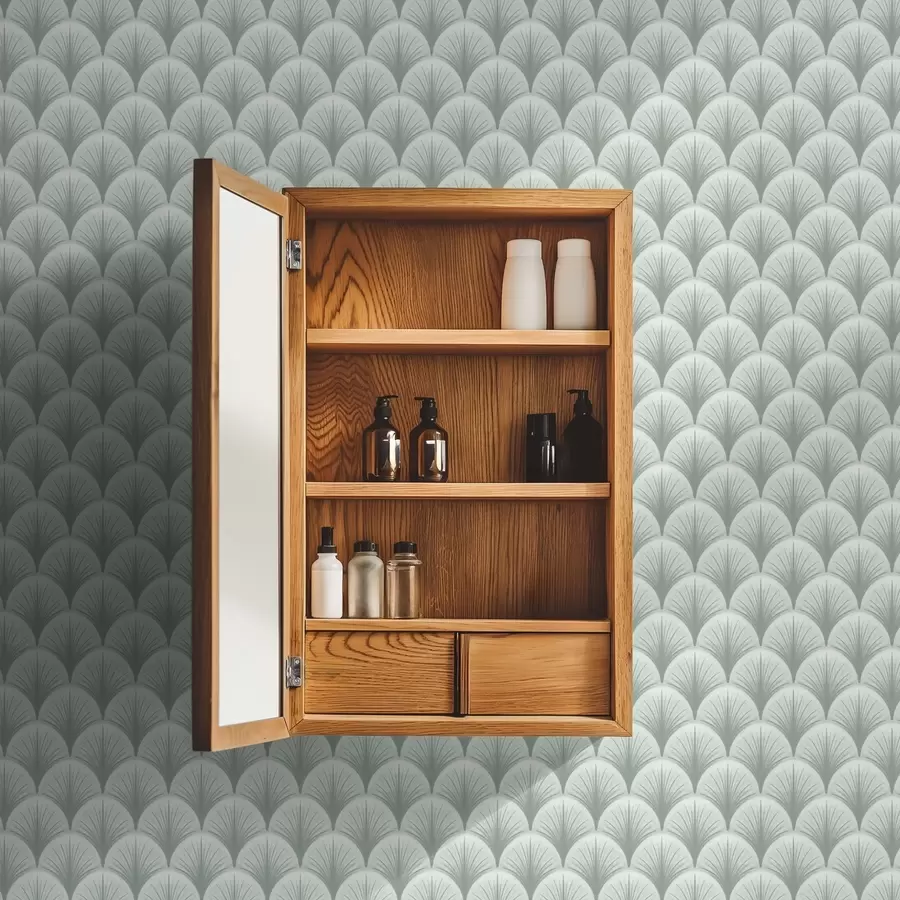 Шпалери М'ятні віяла з променями на м'якому зеленуватому тлі a00978v2