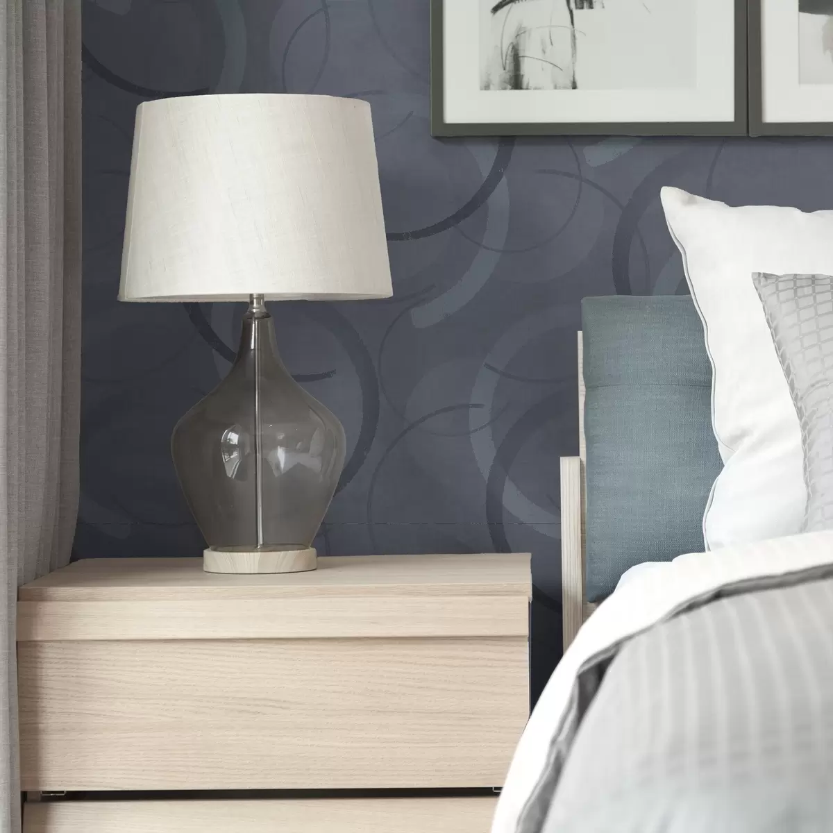 Шпалери Напівкола та м'які кола в прохолодній сіро-блакитній палітрі a00980