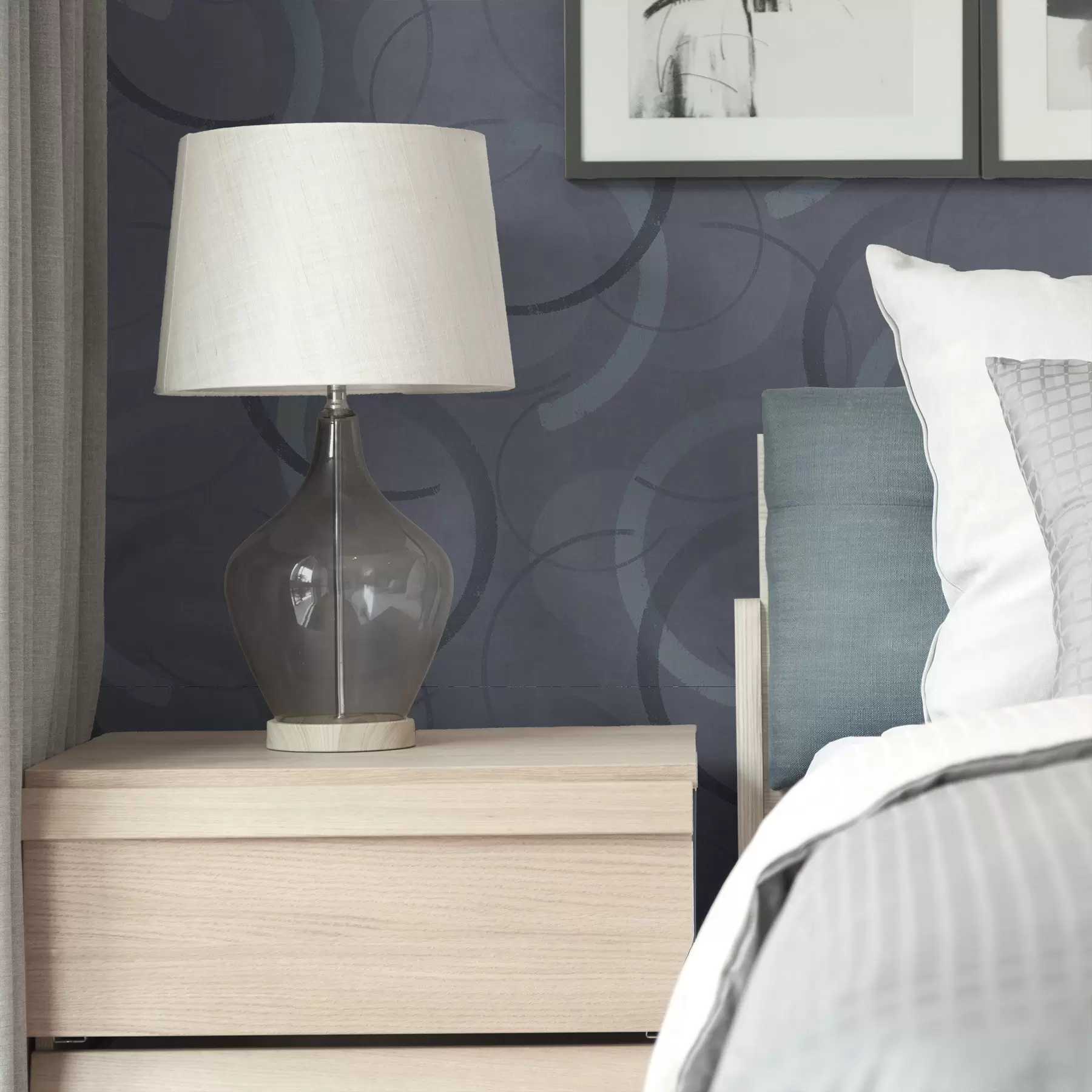 Шпалери Напівкола та м'які кола в прохолодній сіро-блакитній палітрі a00980