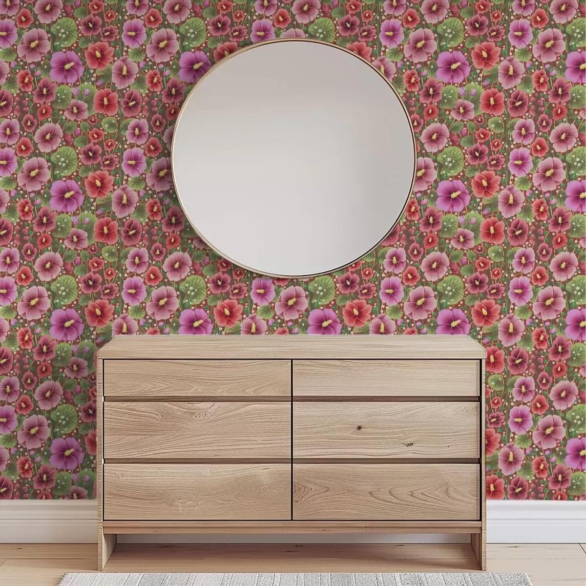 Шпалери Квітучий гібіскус на теплому коричнево-червоному тлі a00993v1