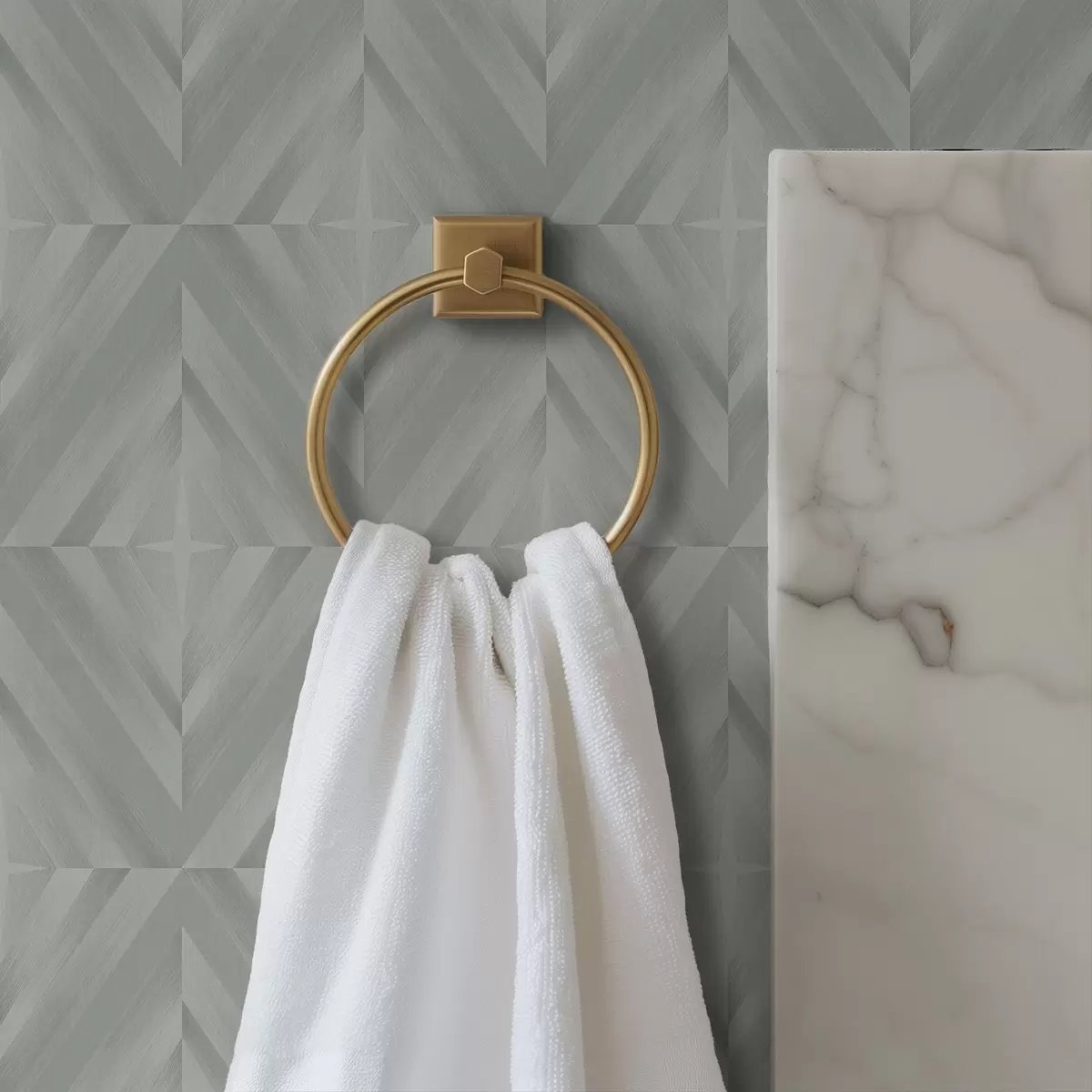 Шпалери Діагональні штрихи, що утворюють квадрати в м'ятно-сірій палітрі a00983v1