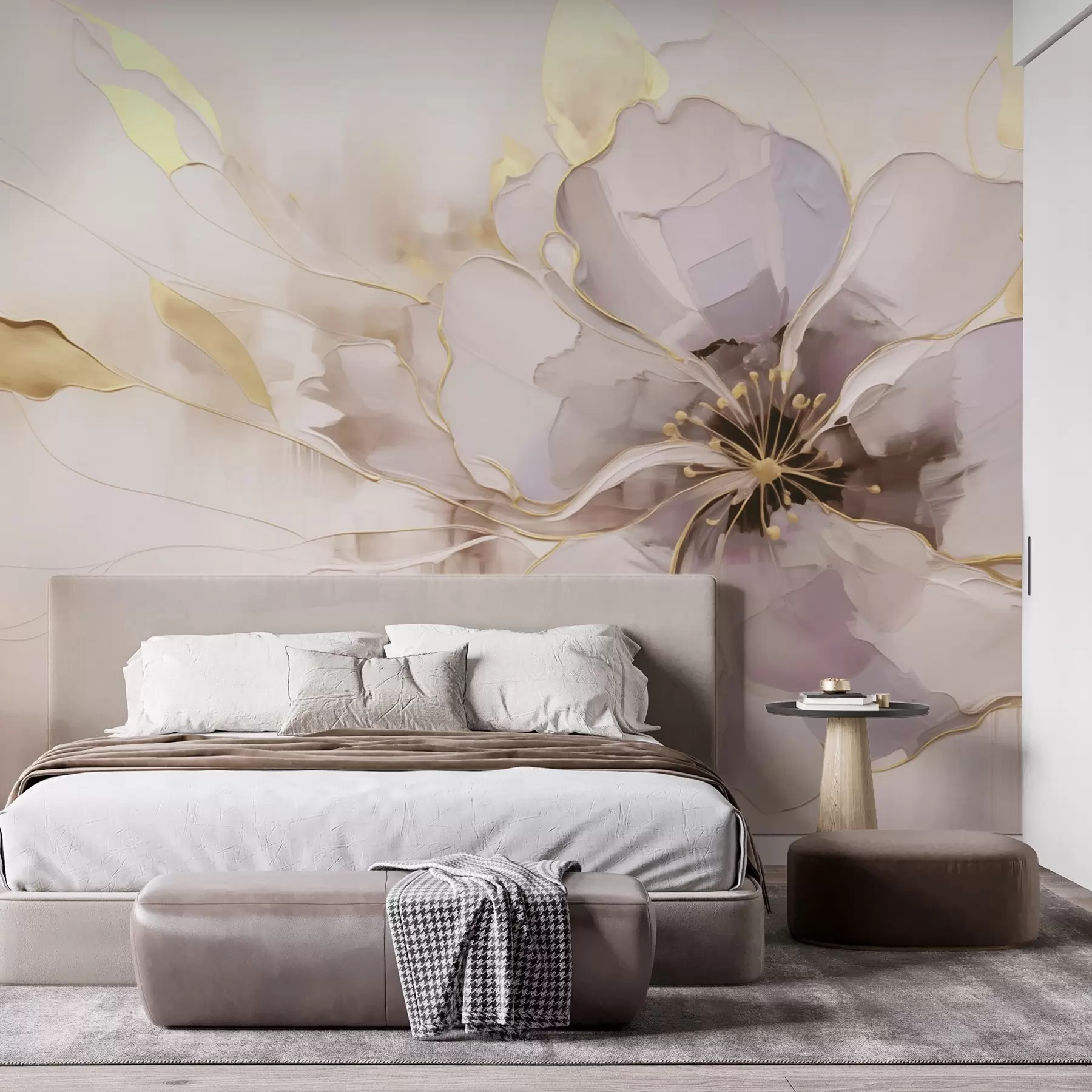 Шпалери Блакитна квітка з жовтими акцентами в абстрактному стилі мазка пензлем w09505