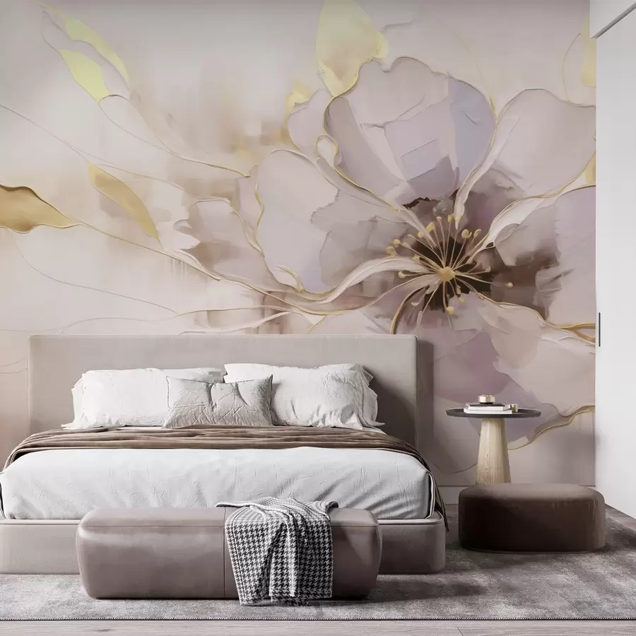 Шпалери Блакитна квітка з жовтими акцентами в абстрактному стилі мазка пензлем w09505