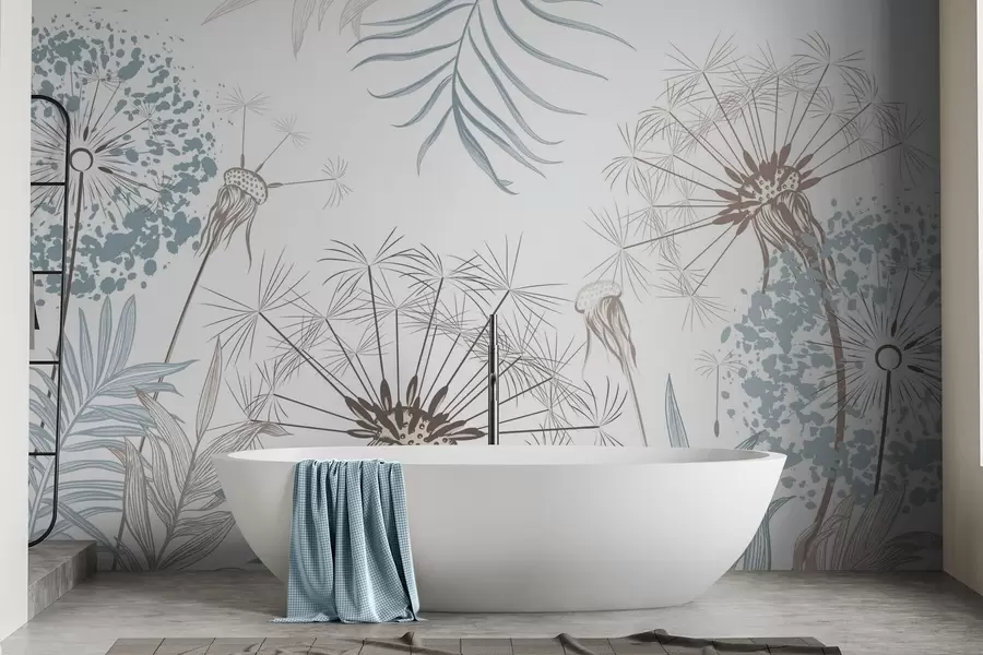 Шпалери Кульбаби серед листя w04942