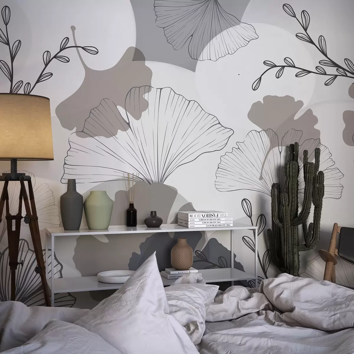 Шпалери Мінімалістичні листя гінкго w04913