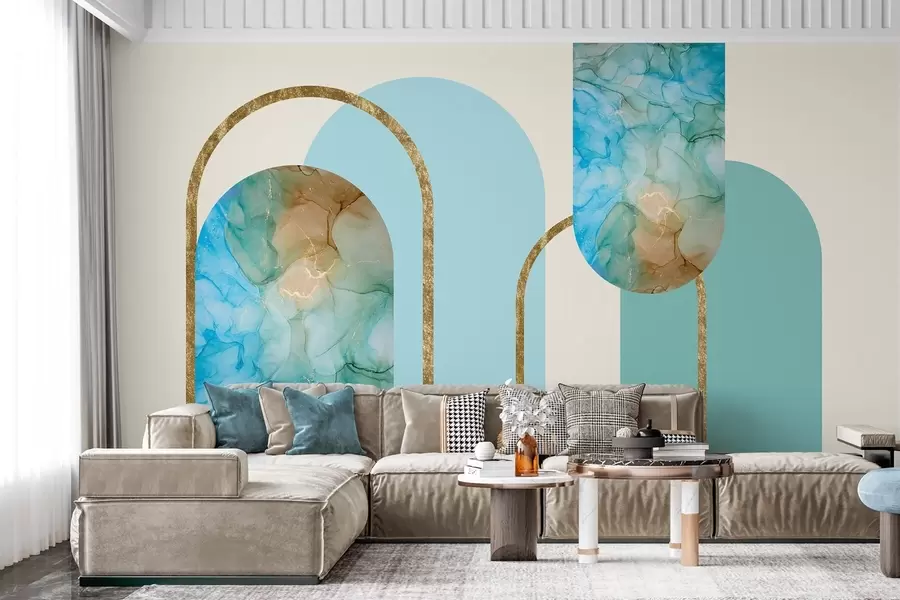 Шпалери елегантні арки з імітацією мармуру в стилі ар-деко w04879