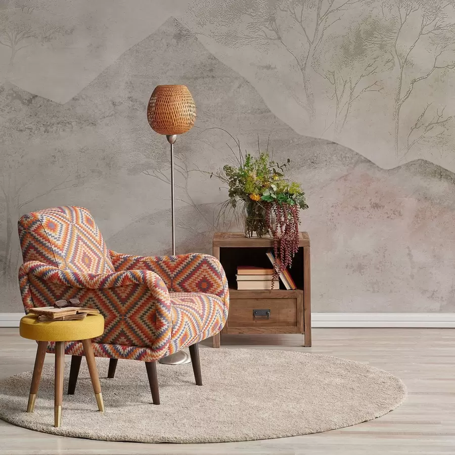 Шпалери М'які пастельні гори та дерева в легкому тумані w04954