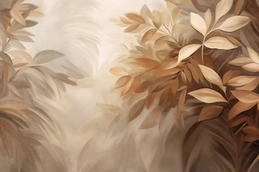 Шпалери Коричневе та бежеве листя з м'якою, розмитою текстурою, у живописному стилі з видимими мазками пензля w09584