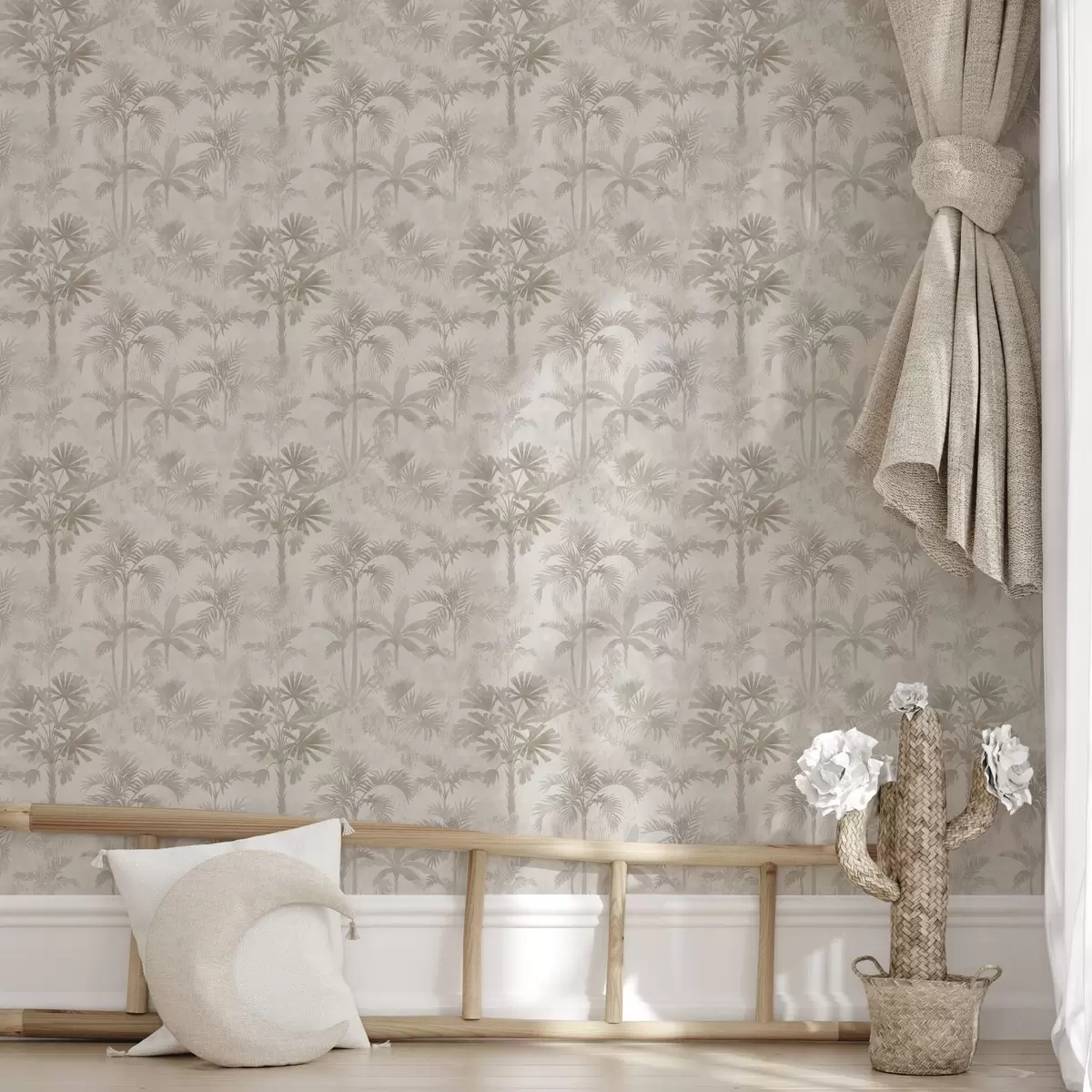Шпалери Туманна пальмова гай в теплих бежевих тонах a00881
