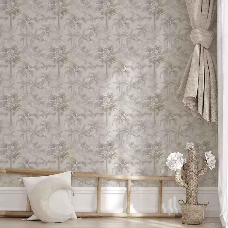 Шпалери Туманна пальмова гай в теплих бежевих тонах a00881
