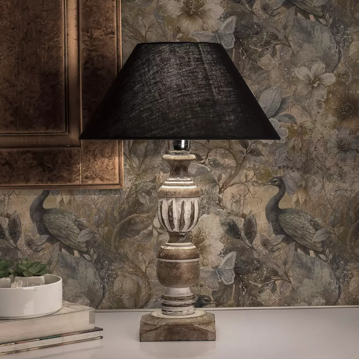 Шпалери Старовинний квітковий колаж з павичами та метеликами a00897