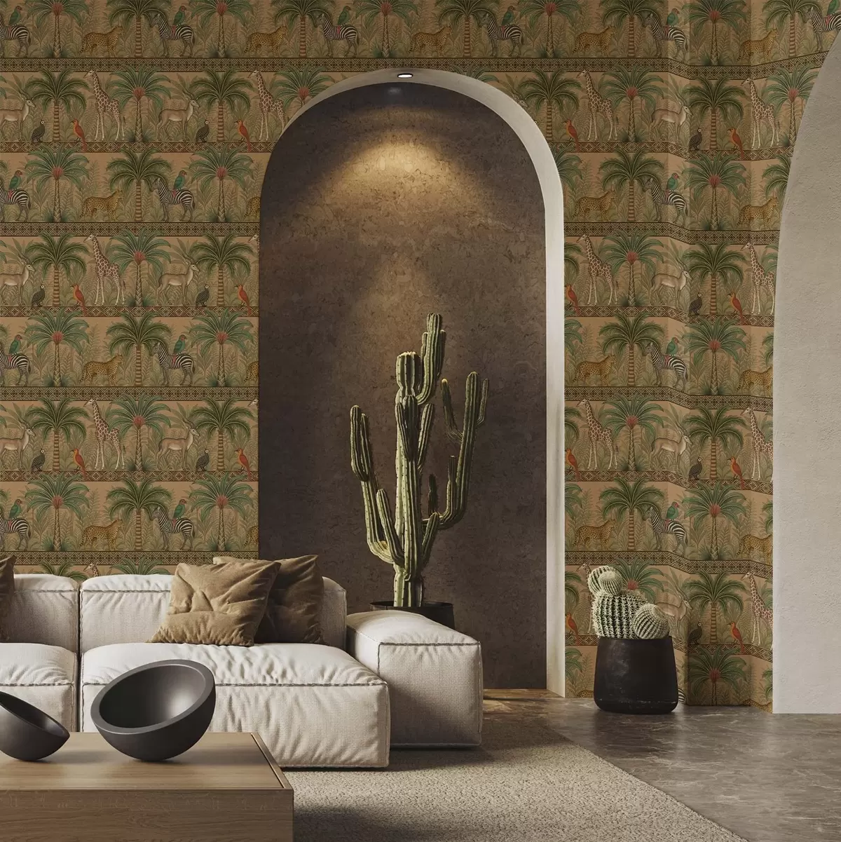 Шпалери Декоративні тварини савани між пальмами та бордюрами a00898