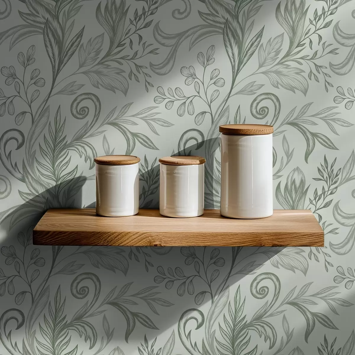 Шпалери М'які м'ятні завиті листки з ніжними сіро-зеленими лініями a00935v3