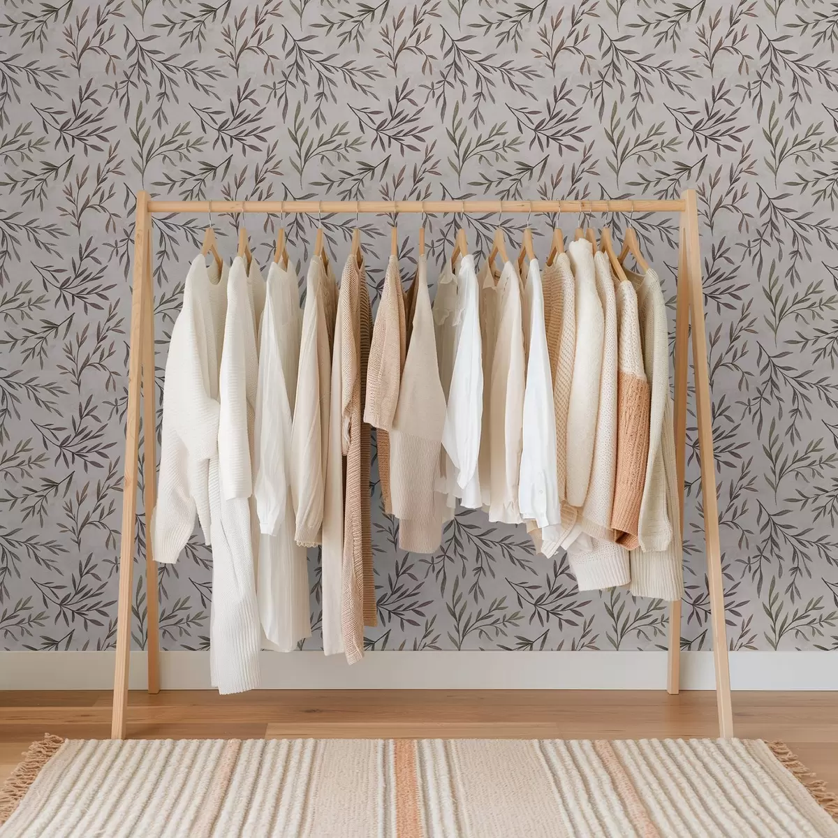 Шпалери Різнокольорові гілки з листям на світлому тлі a00936v3