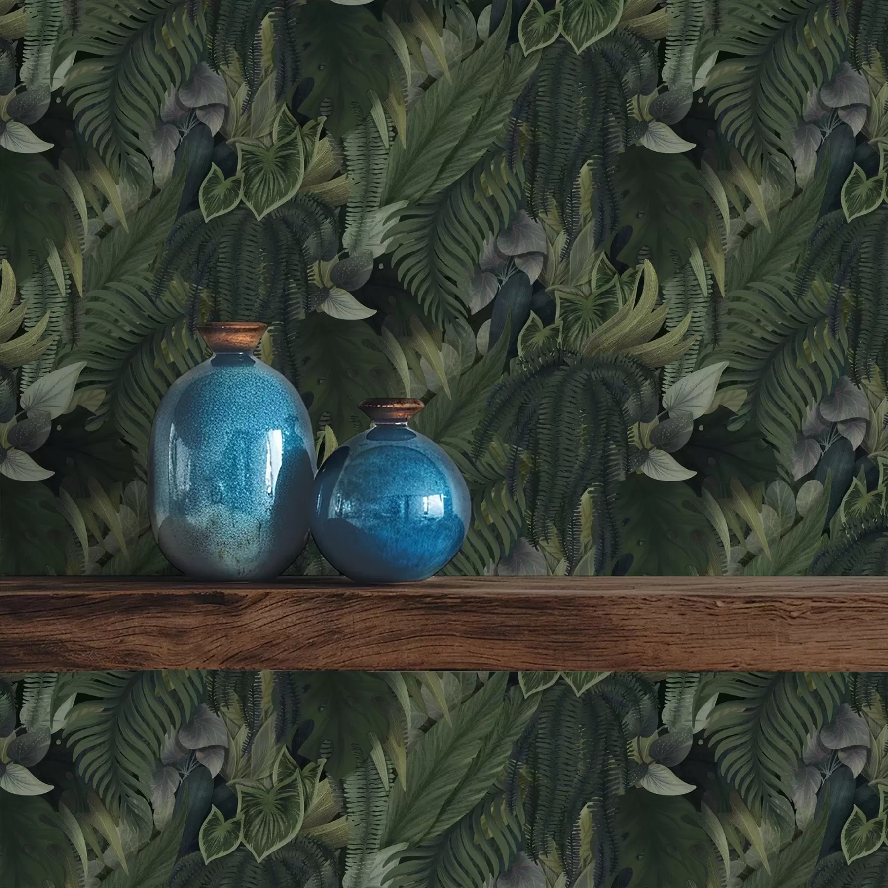 Шпалери Густа тропічна рослинність у темно-зелених заростях a00943