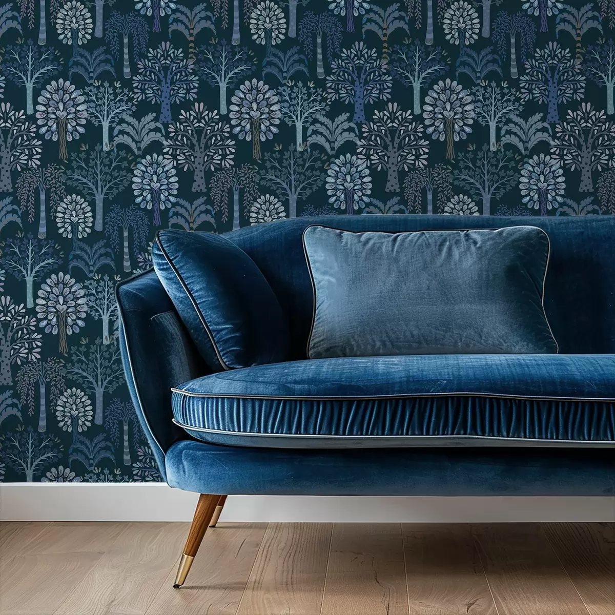 Шпалери Нічний ліс з декоративними деревами в блакитних відтінках a00960v2