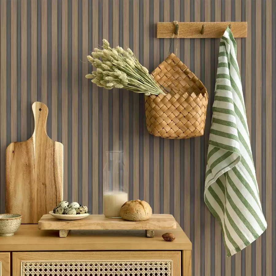 Шпалери Вертикальні дерев'яні та сірі ламелі з контрастним ритмом a00992