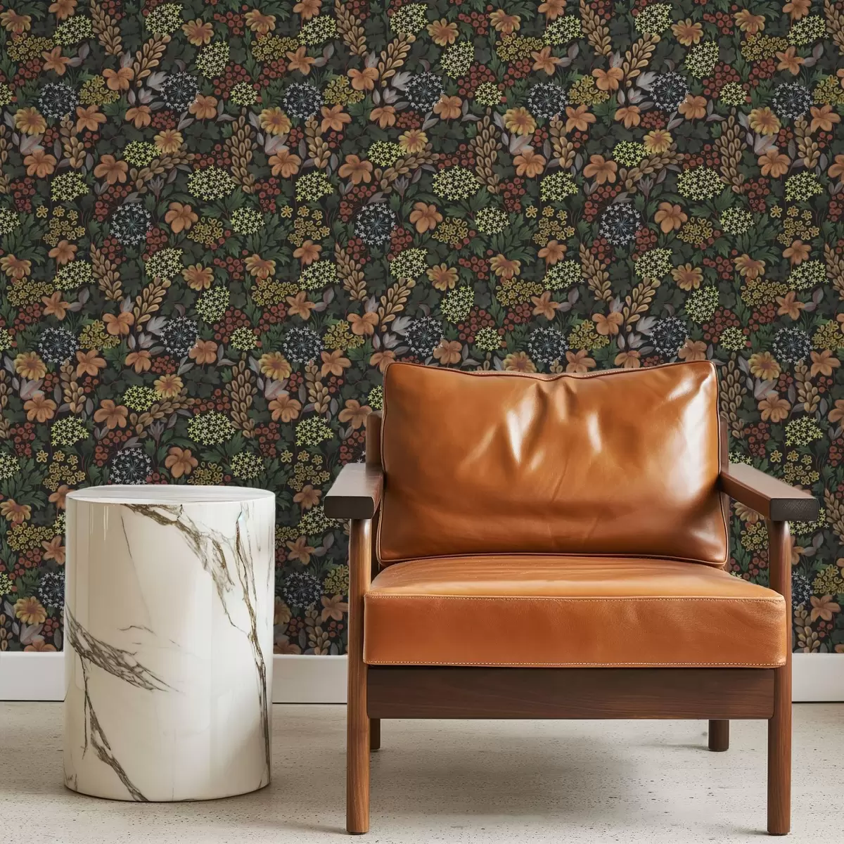 Шпалери Теплий нічний сад з жовтими квітами та пишною зеленню a00996v1