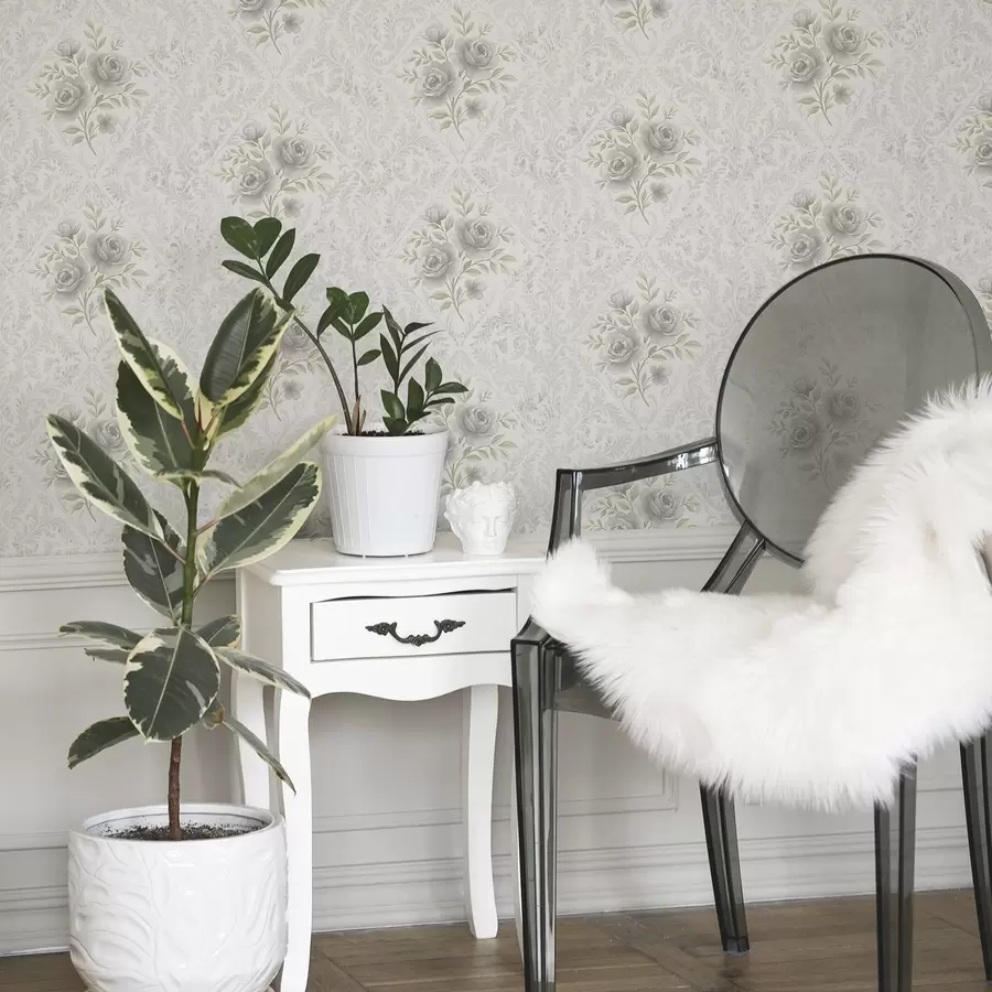 Шпалери Легкий дамаський візерунок із сірими трояндами у вигляді м'яких ромбів a01024