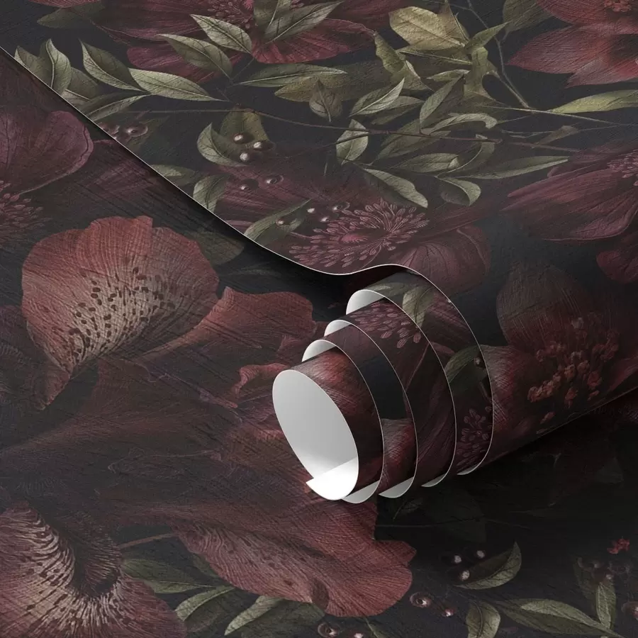 Шпалери Насичені бордові квіти на темному тлі a01032
