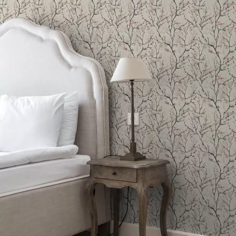 Шпалери Акварельні гілки сакури на світлому тлі a01033