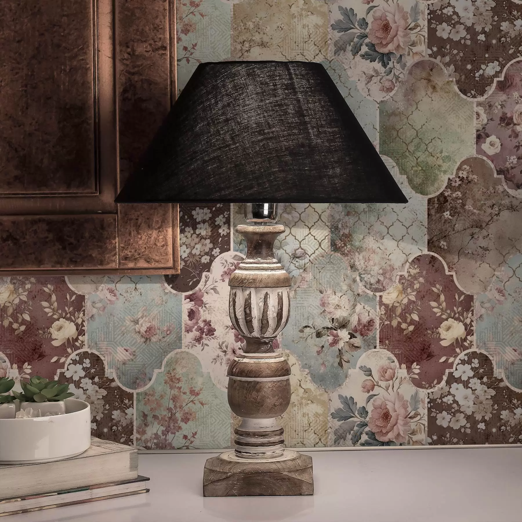 Шпалери Мозаїка з квіткових панелей і зношених плиток з візерунками a01038