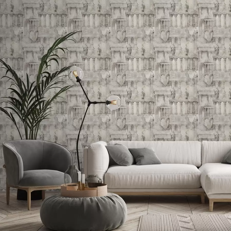 Шпалери Античні статуї та колони в м'яких бежево-сірих тонах a01041
