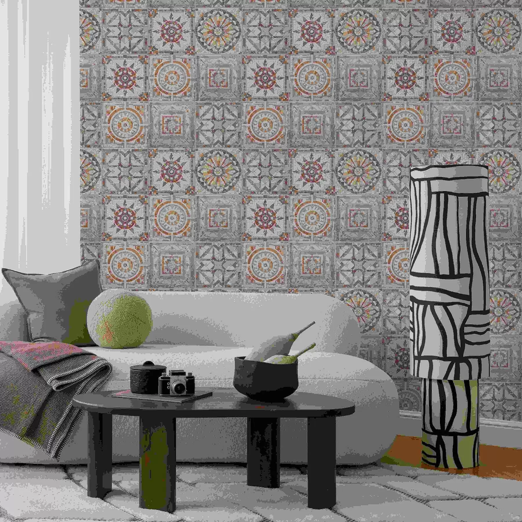 Шпалери Старі кам'яні мозаїчні медальйони з потертими деталями a01042