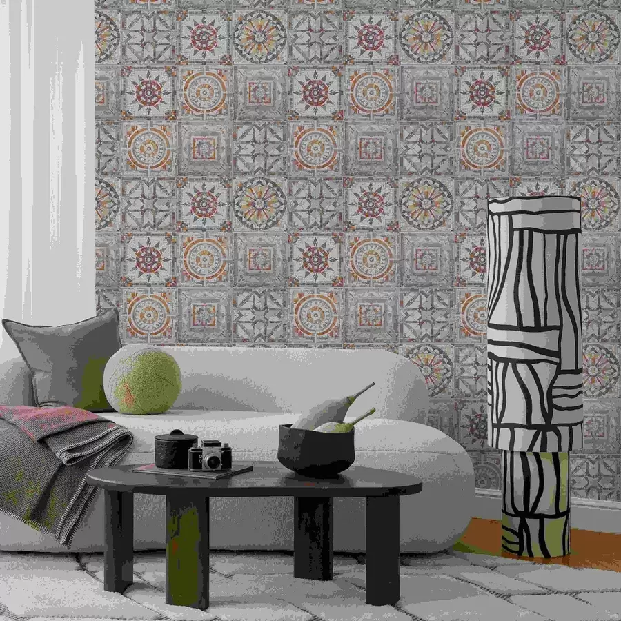 Шпалери Старі кам'яні мозаїчні медальйони з потертими деталями a01042