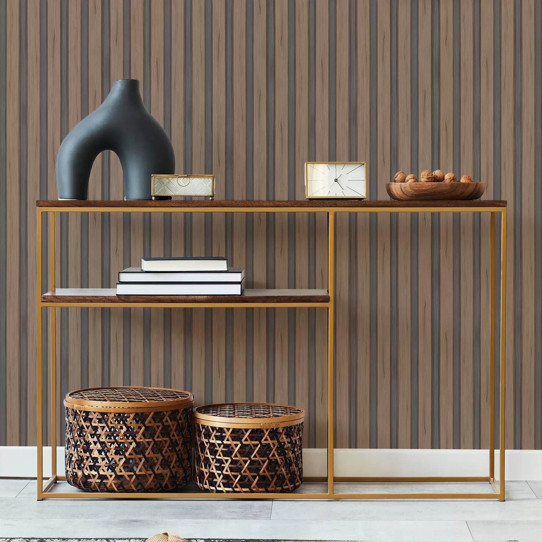 Шпалери Вертикальні дерев'яні ламелі з темними вставками a01054