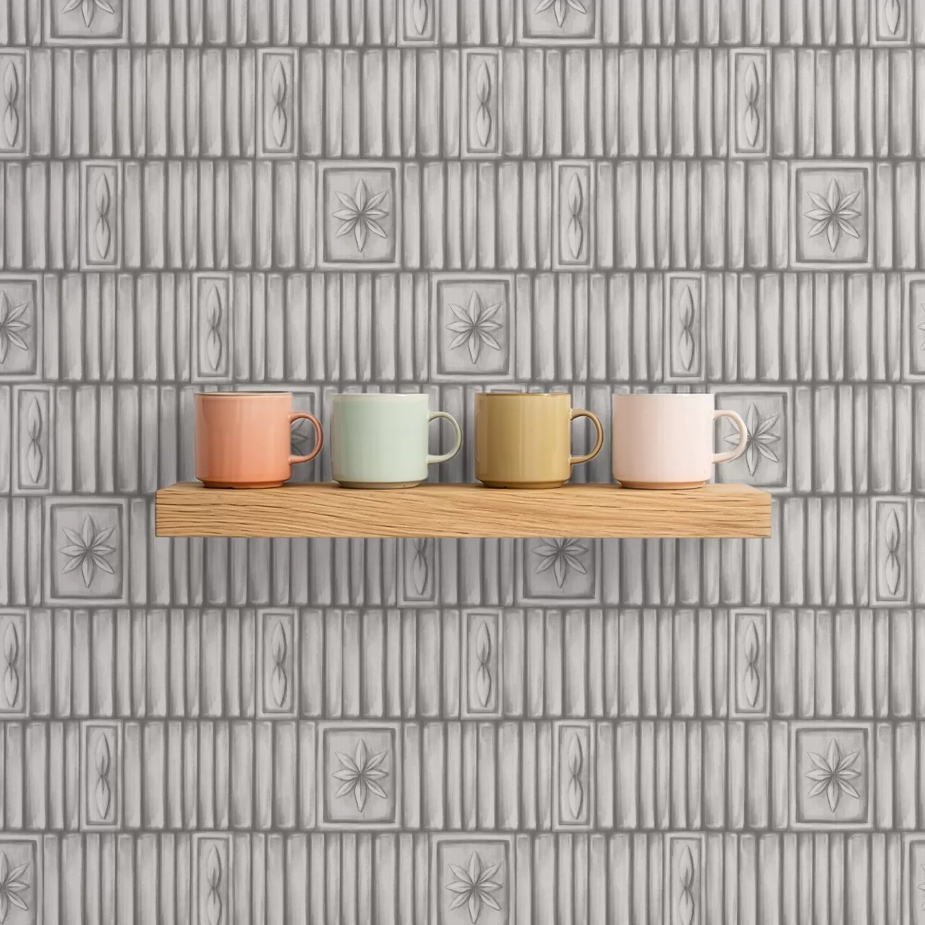 Шпалери Рельєфні вертикальні панелі з графічними квітковими вставками a01058