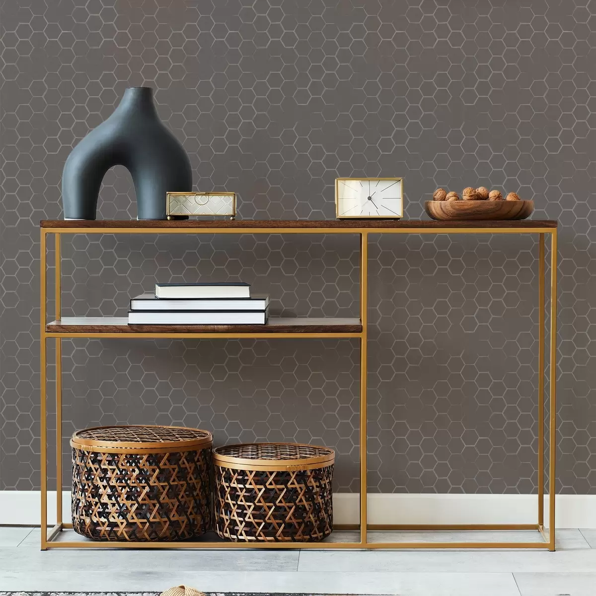 Шпалери Щільний шестикутний візерунок у м'яких сірих тонах a01060v2