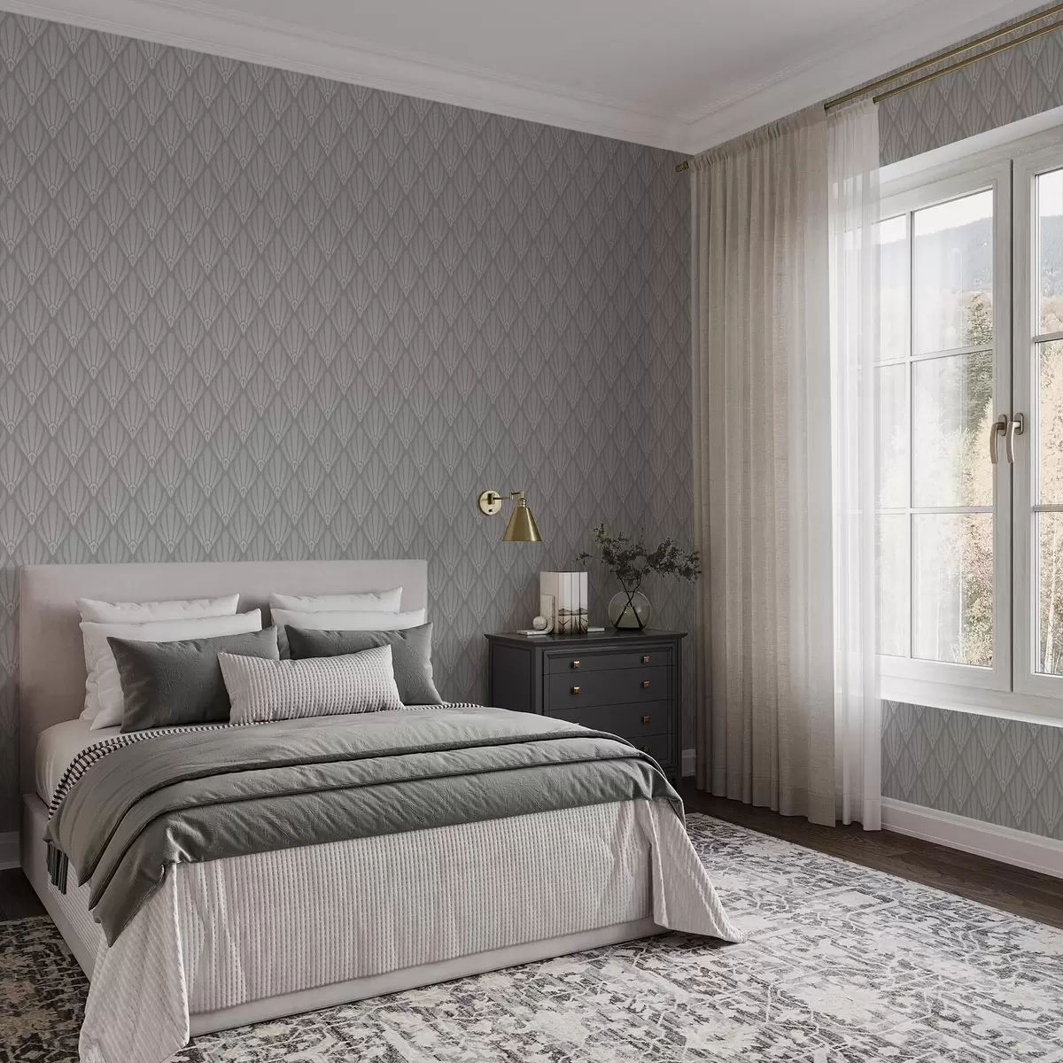 Шпалери Сірий арт-деко з віялоподібними формами a01064