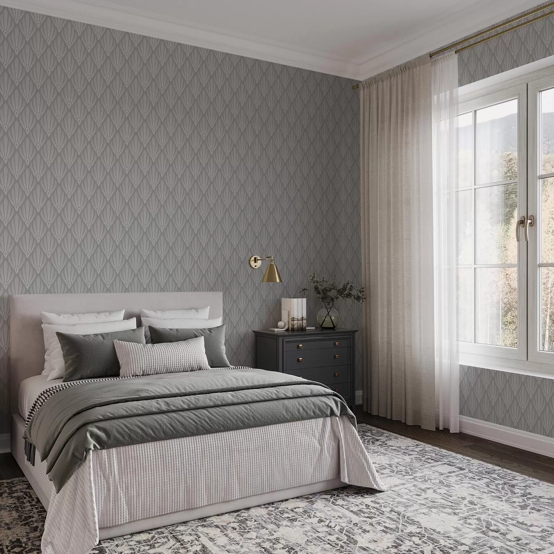 Шпалери Сірий арт-деко з віялоподібними формами a01064