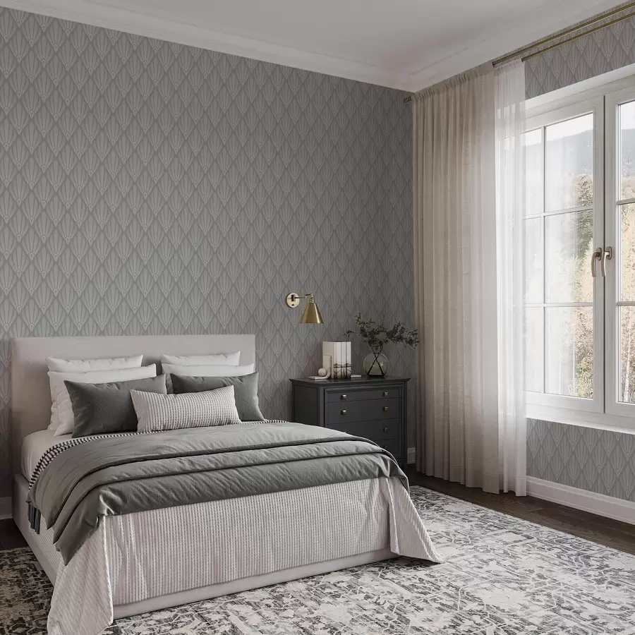 Шпалери Сірий арт-деко з віялоподібними формами a01064