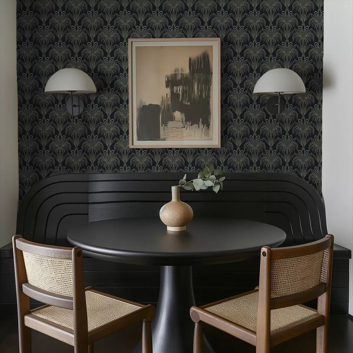 Шпалери Темний орнамент в стилі ар-деко зі стилізованими рослинами a01065