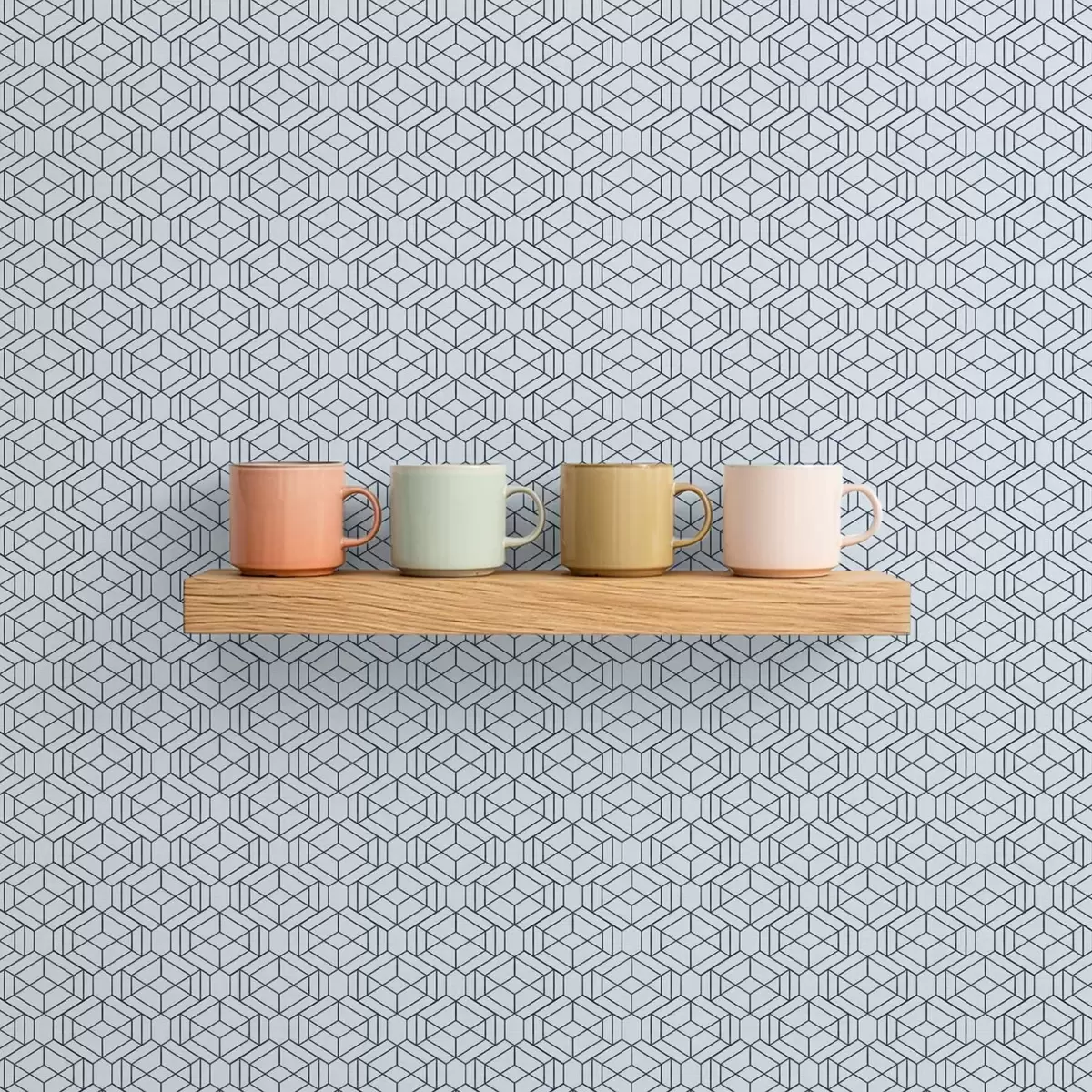 Шпалери Світло-блакитний геометричний кубічний візерунок a01066